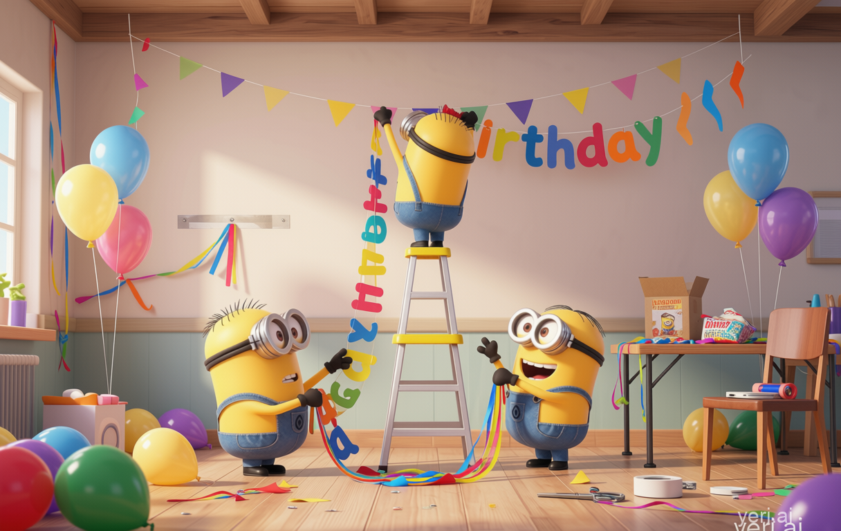 Minions die de boel aan het opzetten zijn